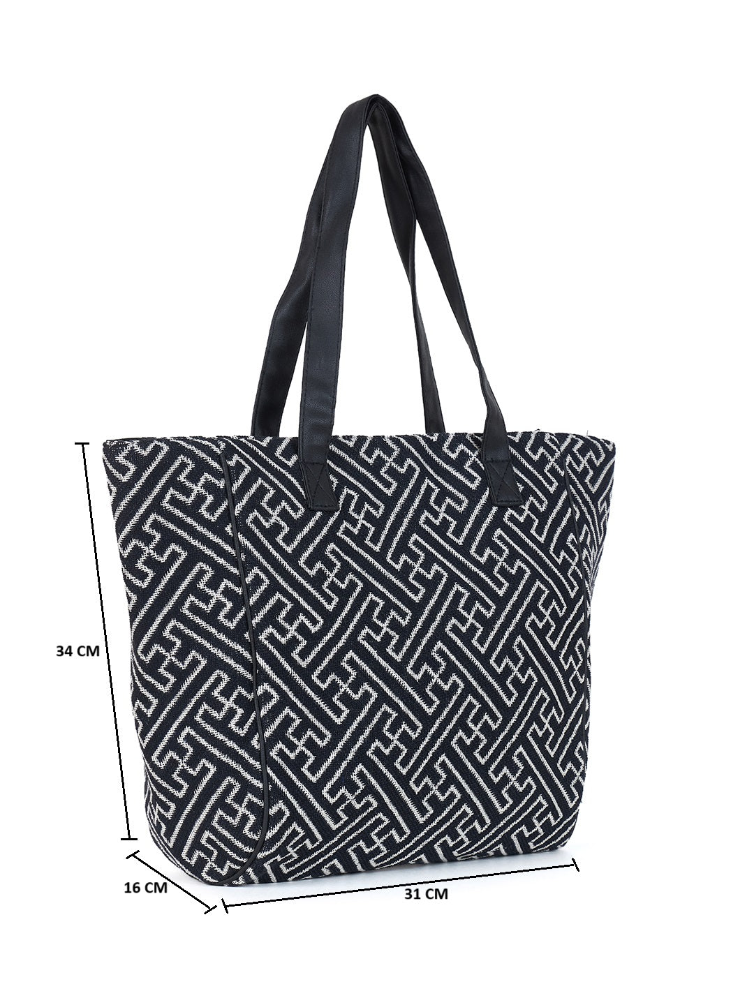 PRIMROSE Geometric Pattern Canvas Tote Bag, Black and White Design, Large Shoulder Shopper
