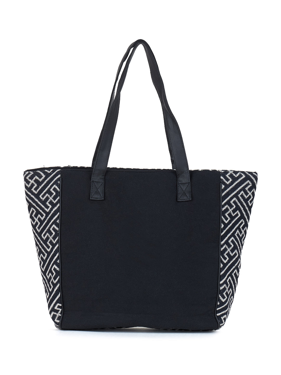 PRIMROSE Geometric Pattern Canvas Tote Bag, Black and White Design, Large Shoulder Shopper