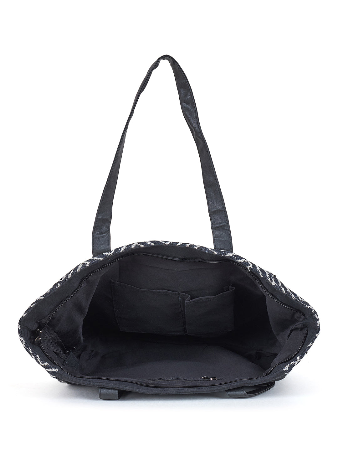 PRIMROSE Geometric Pattern Canvas Tote Bag, Black and White Design, Large Shoulder Shopper