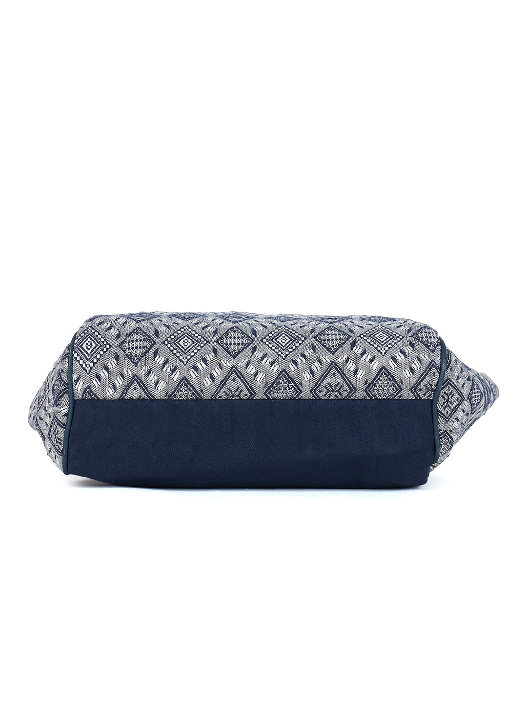 PRIMROSE Large Canvas Tote Bag, Grey and Navy Diamond Pattern, Geometric Print Shopping Shoulder Bag