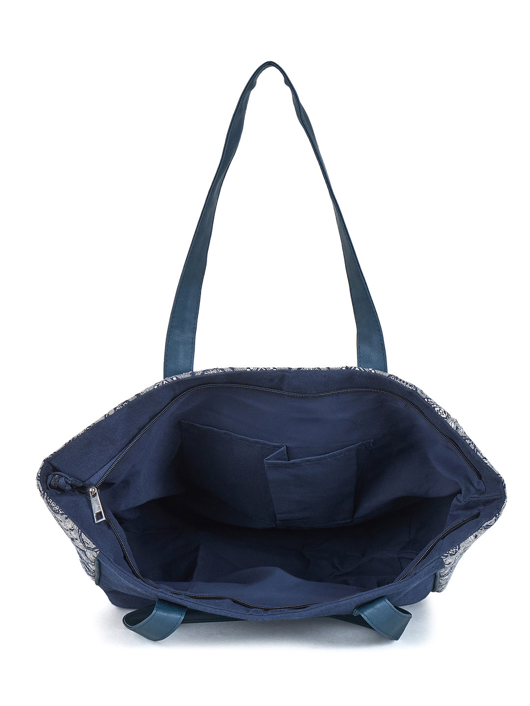 PRIMROSE Large Canvas Tote Bag, Grey and Navy Diamond Pattern, Geometric Print Shopping Shoulder Bag