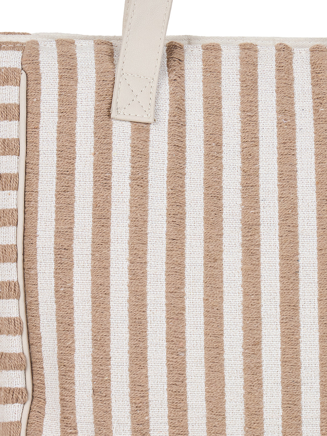 PRIMROSE Striped Canvas Tote Bag, Large Beach Shopper Handbag, Beige and White