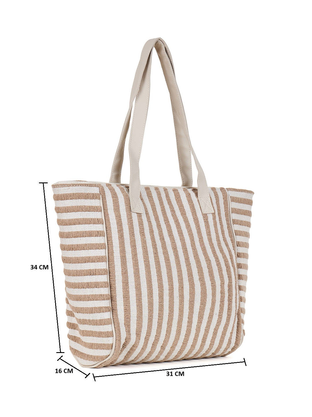 PRIMROSE Striped Canvas Tote Bag, Large Beach Shopper Handbag, Beige and White