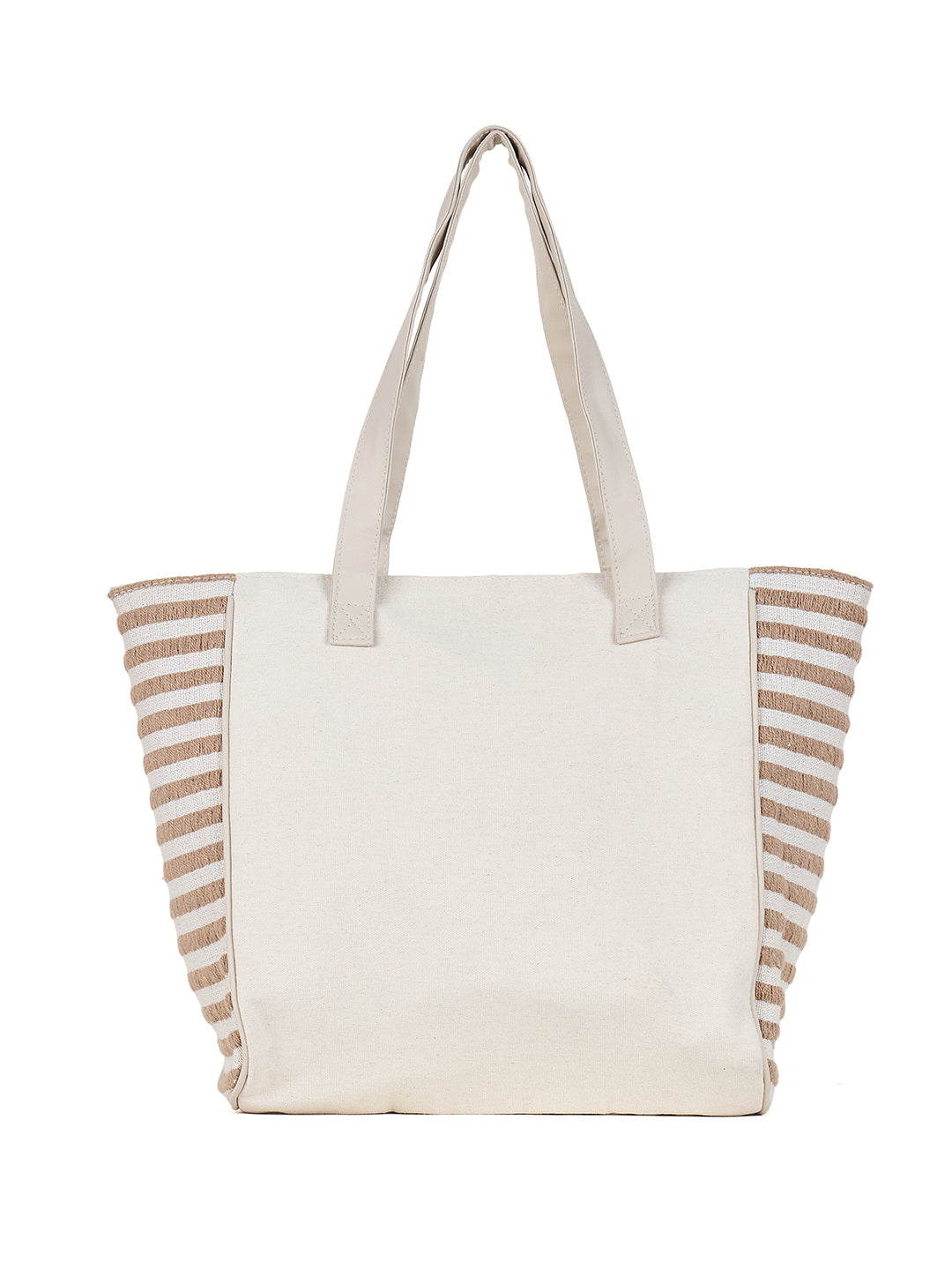 PRIMROSE Striped Canvas Tote Bag, Large Beach Shopper Handbag, Beige and White