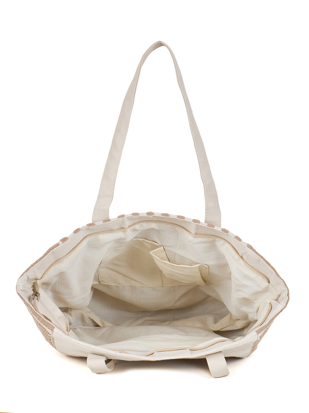 PRIMROSE Striped Canvas Tote Bag, Large Beach Shopper Handbag, Beige and White