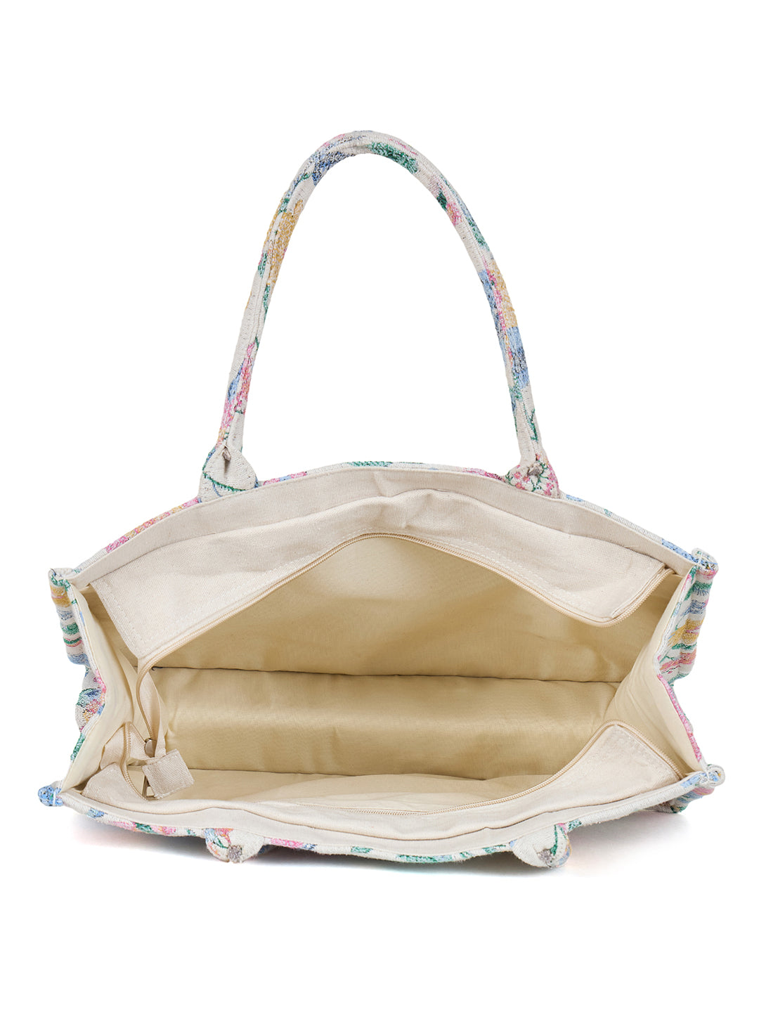 PRIMROSE Floral Canvas Tote Bag, Cotton Material, Pink Blue Yellow Pattern, Spacious Design,Double Handle