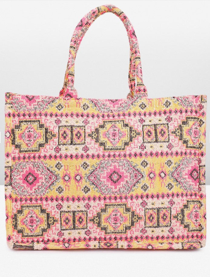 PRIMROSE Bohemian Style Tote Bag for Women, Multicolour Aztec Jacquard
