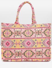 PRIMROSE Bohemian Style Tote Bag for Women, Multicolour Aztec Jacquard