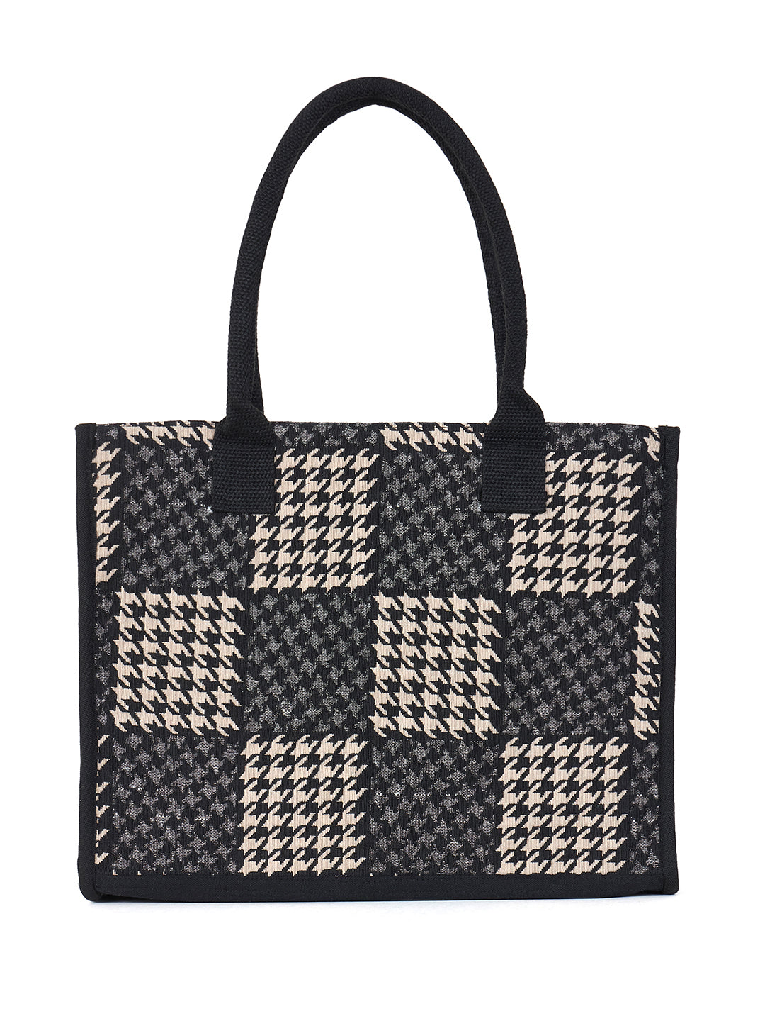 PRIMROSE Houndstooth Pattern Canvas Tote Bag, Black and White Checkered Design, Double Handle