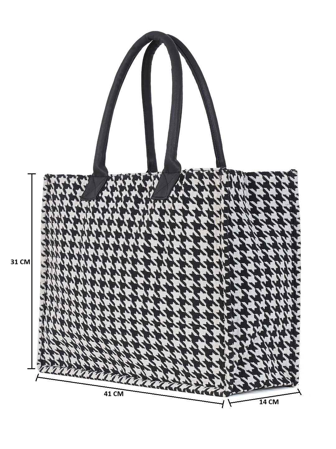PRIMROSE Houndstooth Canvas Tote Bag, Black and White Pattern, Double Handle