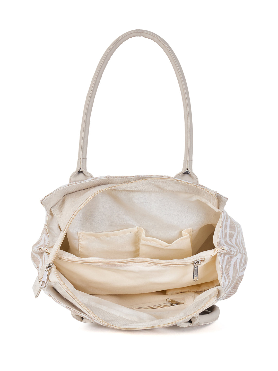 PRIMROSE Geometric Pattern Canvas Tote Bag, Beige and White Diamond Design, Double Handle