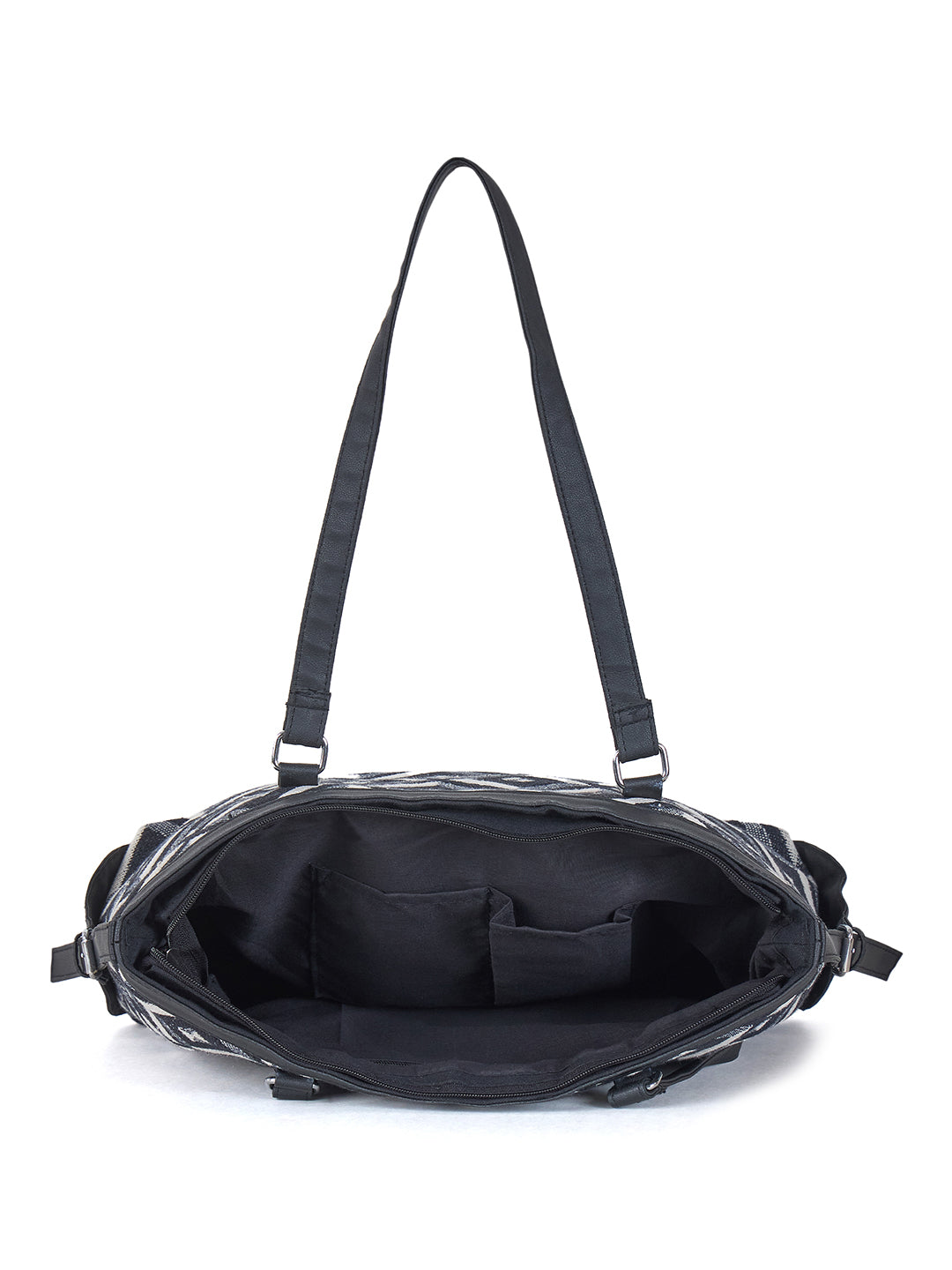 Geometric Pattern Tote Bag, Black and White Diamond Design, Double Handle Shoulder Bag with Side Ties