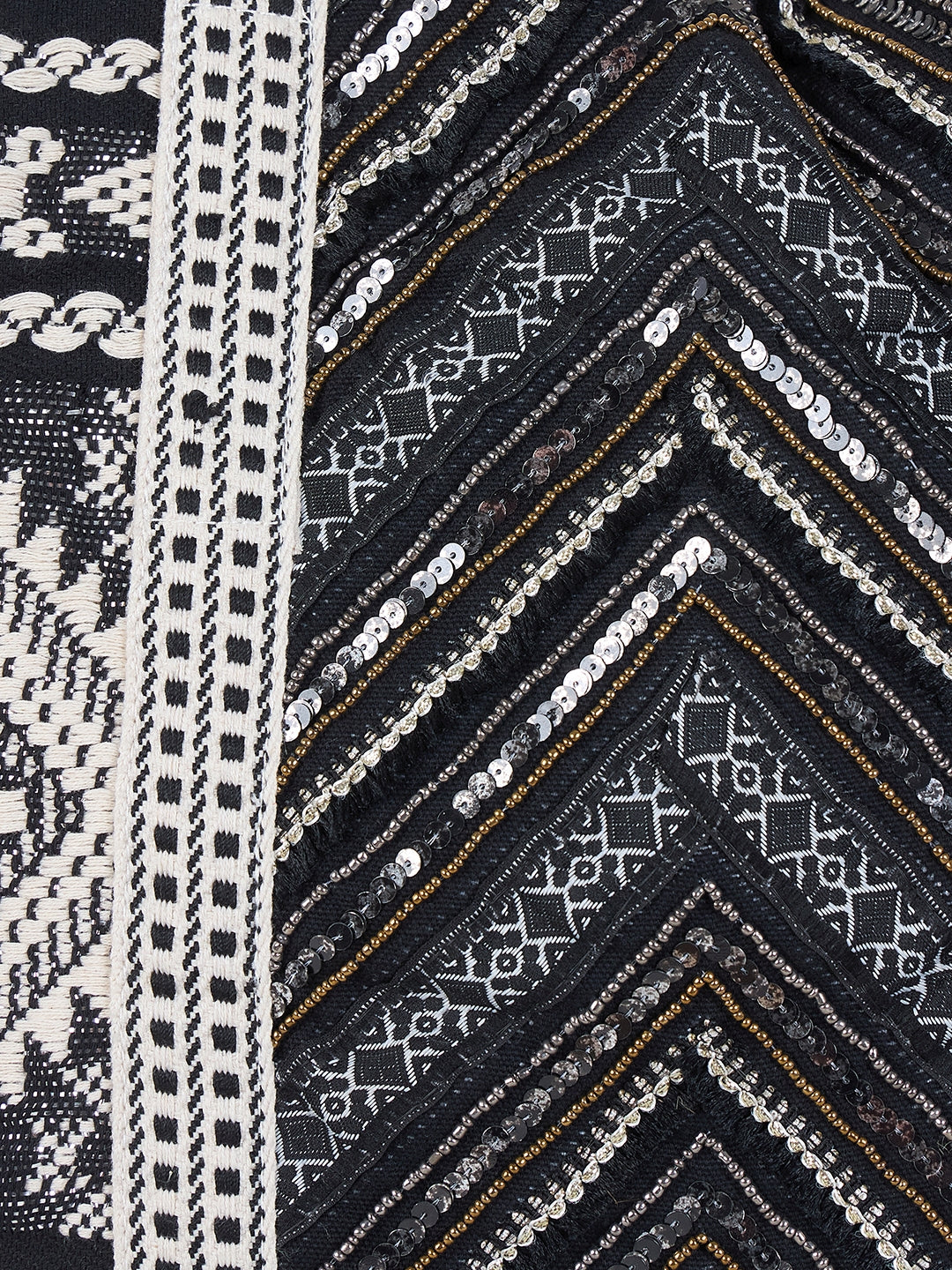PRIMROSE Bohemian Tote Bag, Black and White Geometric Pattern, Cotton Canvas Shoulder Straps