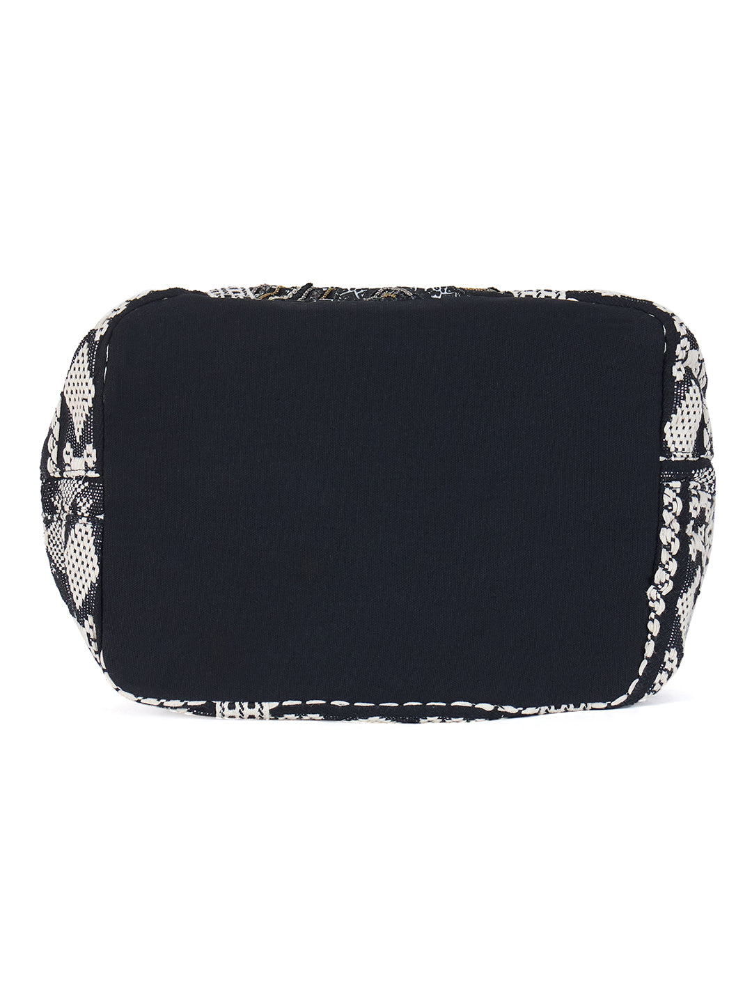 PRIMROSE Bohemian Tote Bag, Black and White Geometric Pattern, Cotton Canvas Shoulder Straps