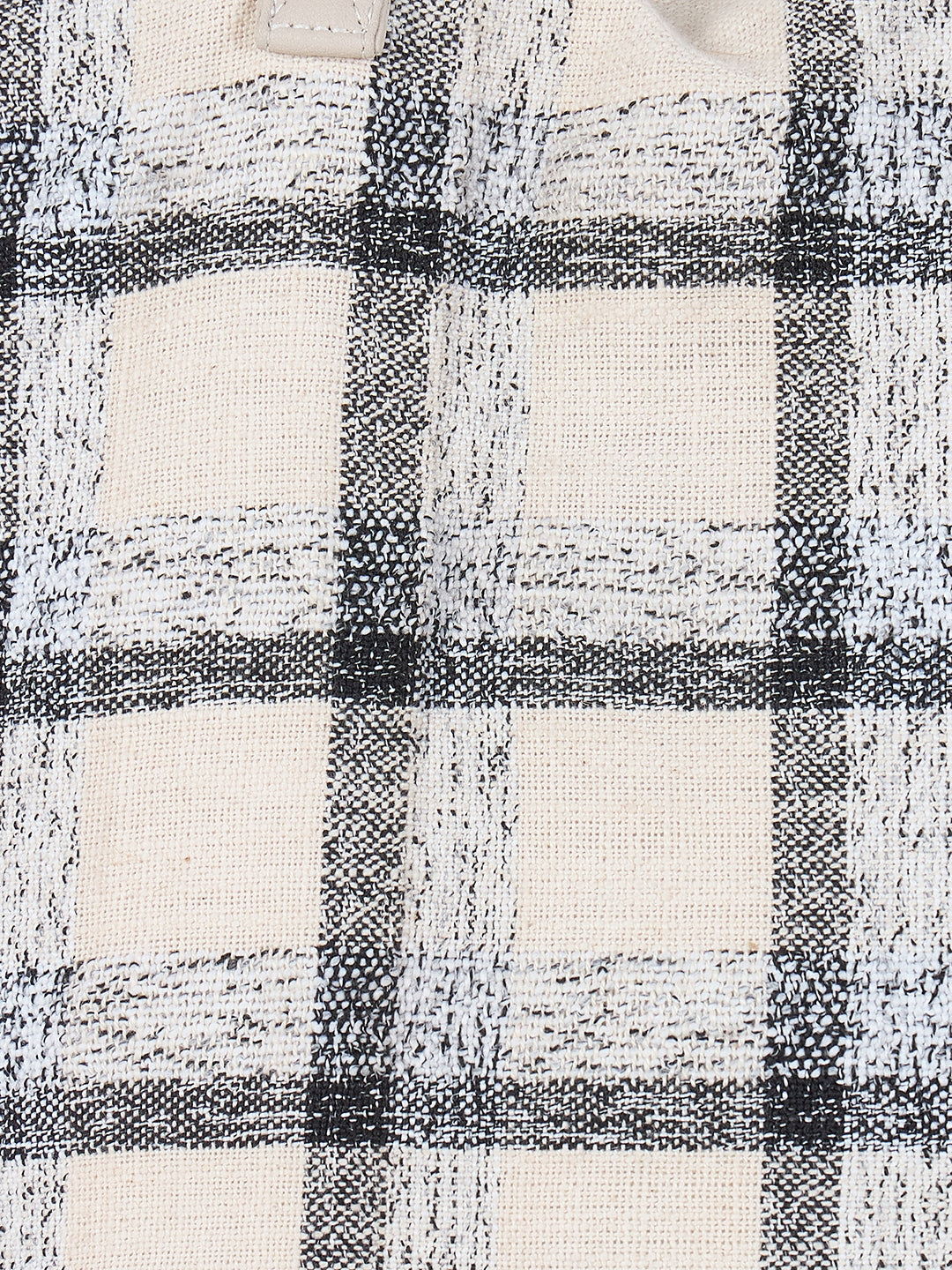 PRIMROSE Large Canvas Tote Bag, Plaid Pattern, White and Black Check, Long Handles