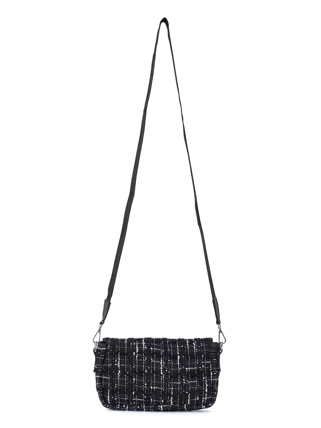 PRIMROSE Tweed Crossbody Shoulder Bag, Black and White Pattern, Adjustable Strap