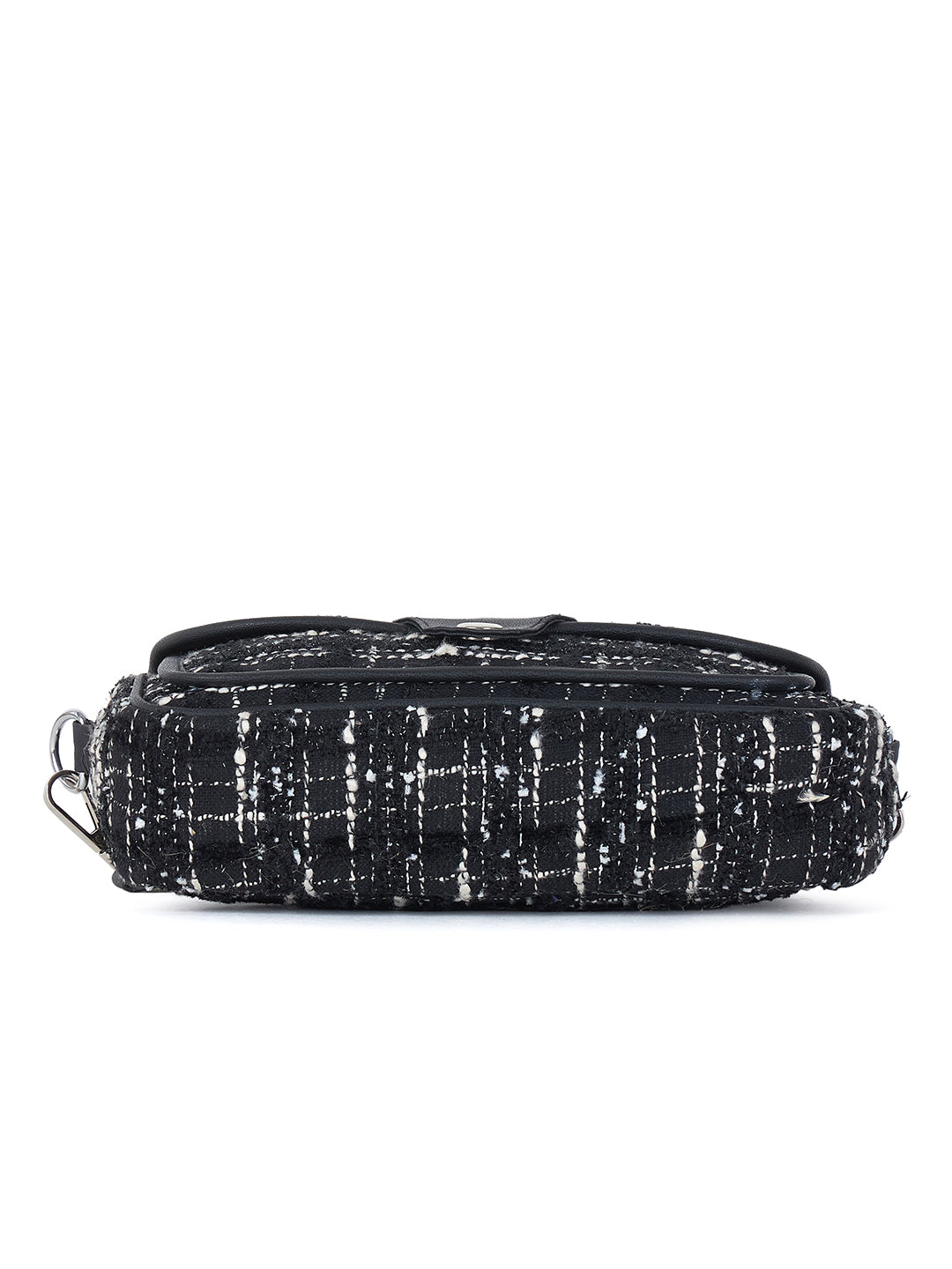 PRIMROSE Tweed Crossbody Shoulder Bag, Black and White Pattern, Adjustable Strap
