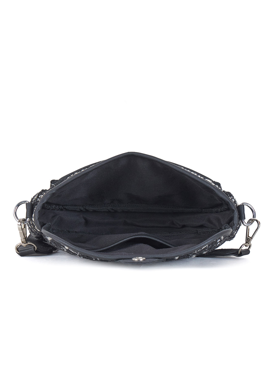 PRIMROSE Tweed Crossbody Shoulder Bag, Black and White Pattern, Adjustable Strap