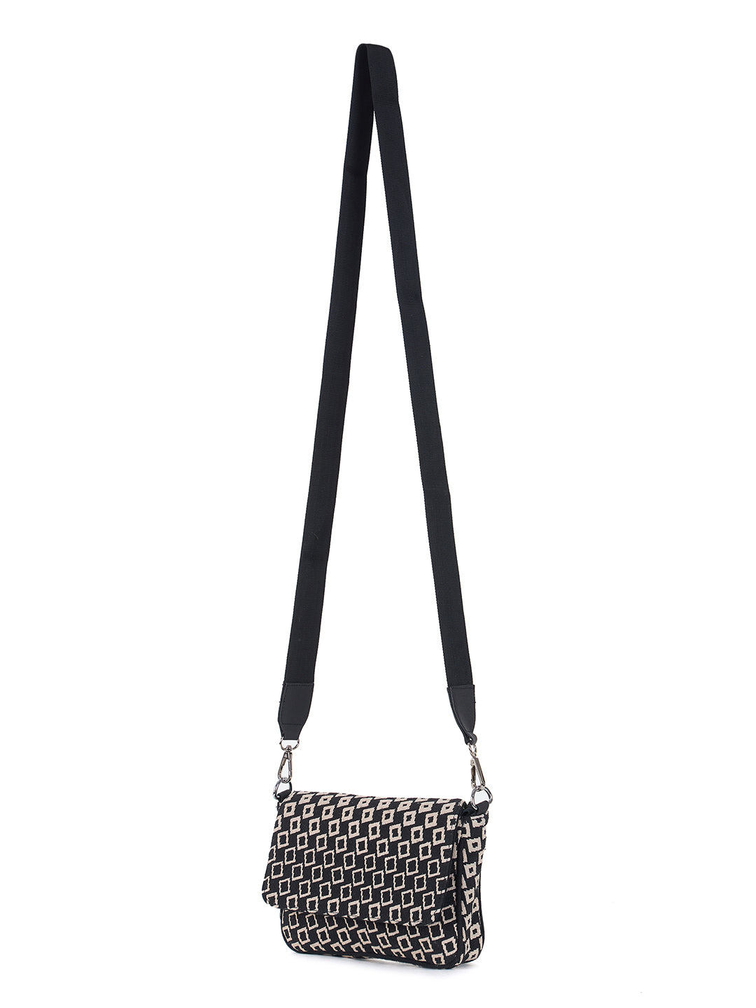 PRIMROSE Geometric Pattern Crossbody Bag, Black and White Print, Adjustable Shoulder Strap