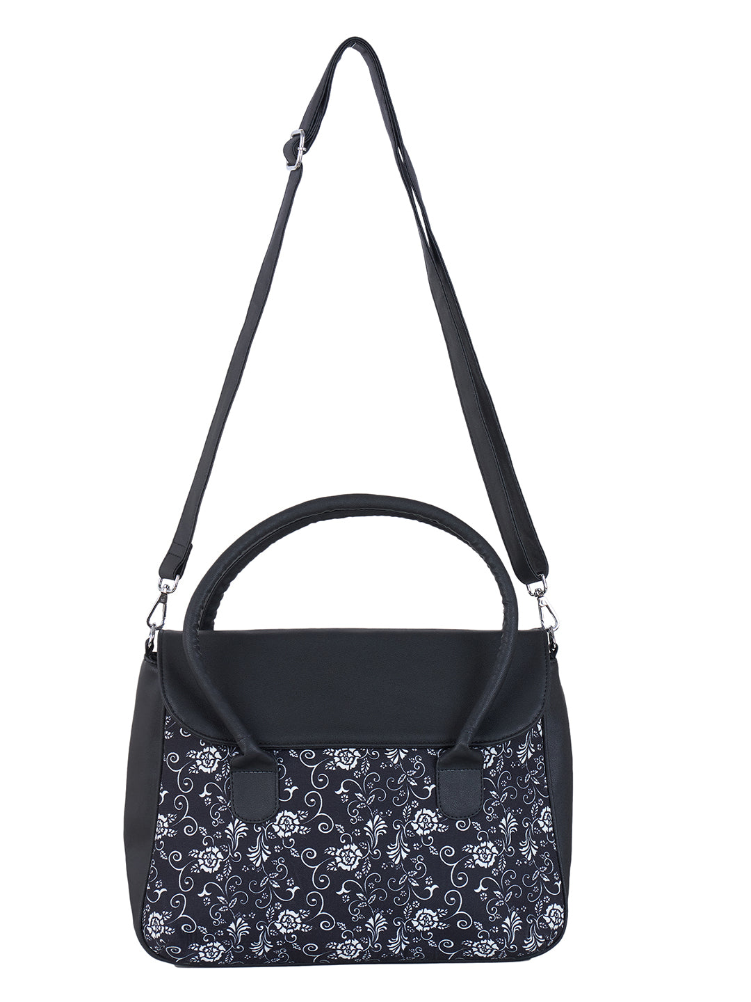 PRIMROSE Floral Pattern Laptop Messenger Bag, Black and White Design, Adjustable Shoulder Strap