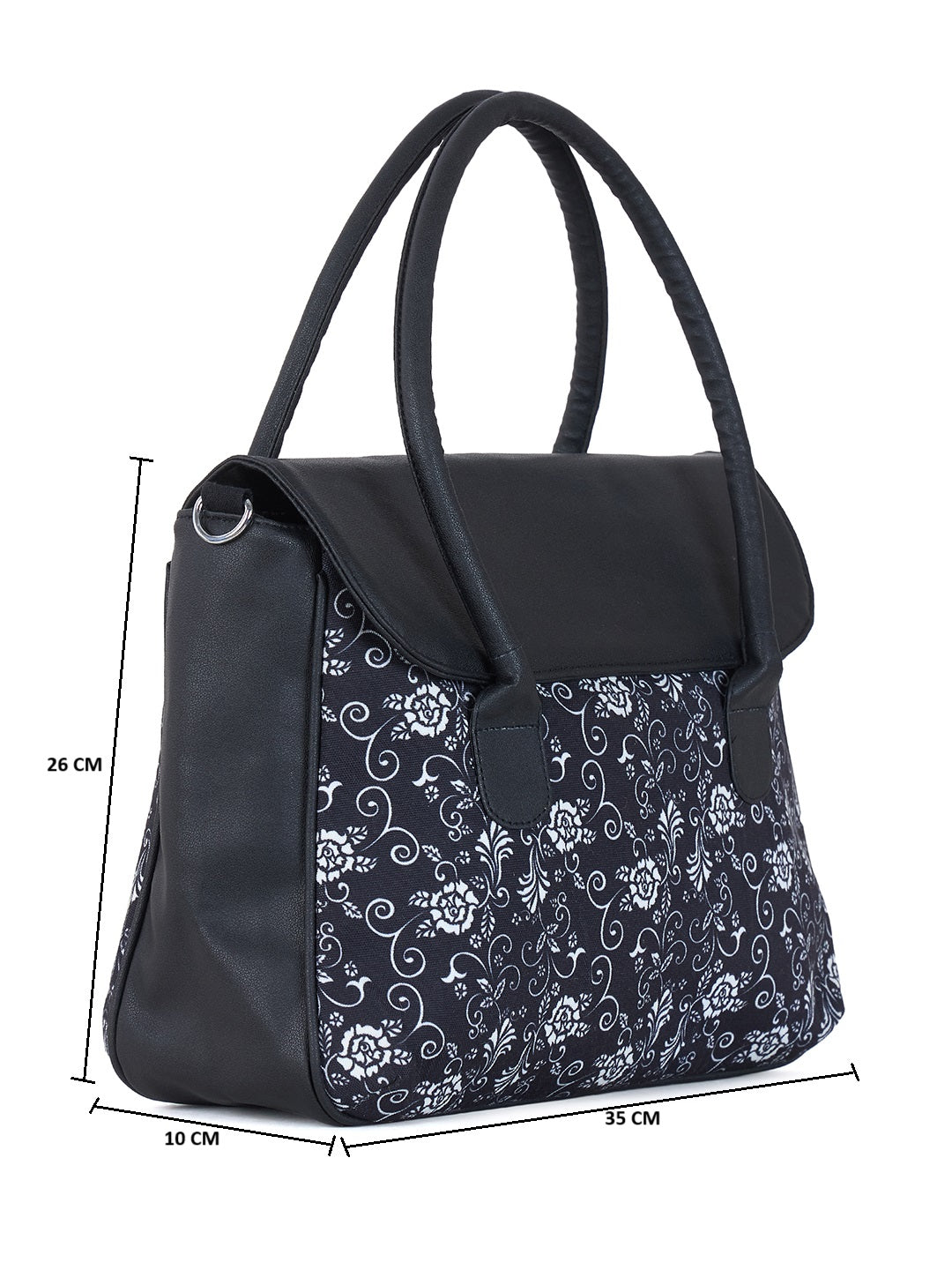 PRIMROSE Floral Pattern Laptop Messenger Bag, Black and White Design, Adjustable Shoulder Strap