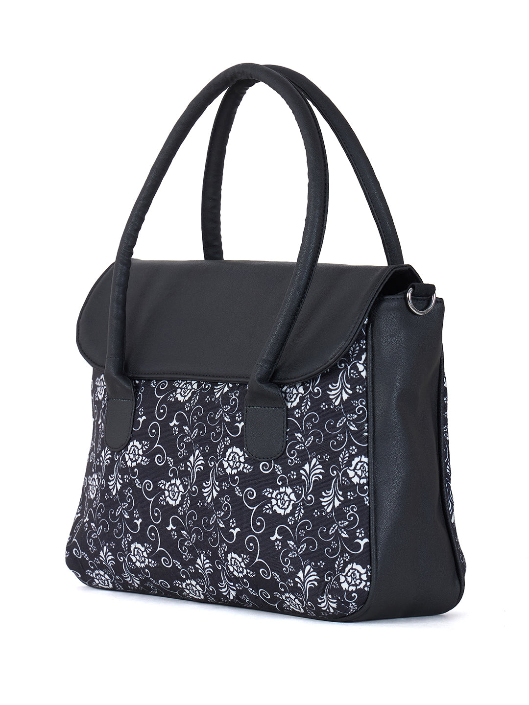 PRIMROSE Floral Pattern Laptop Messenger Bag, Black and White Design, Adjustable Shoulder Strap