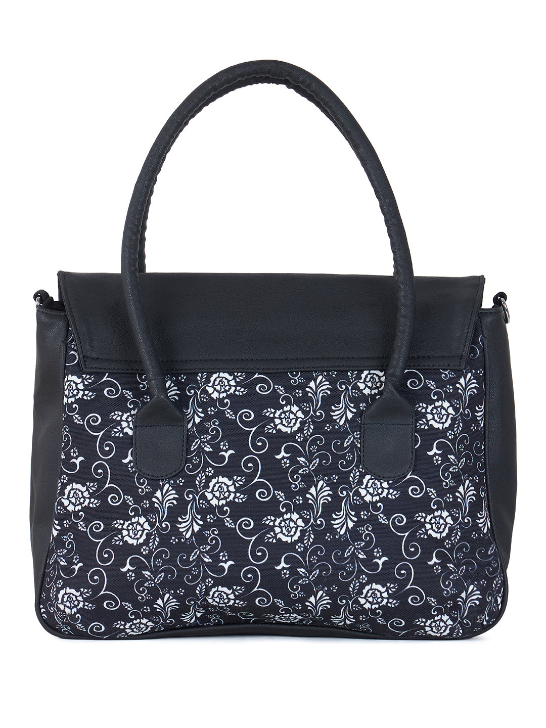 PRIMROSE Floral Pattern Laptop Messenger Bag, Black and White Design, Adjustable Shoulder Strap