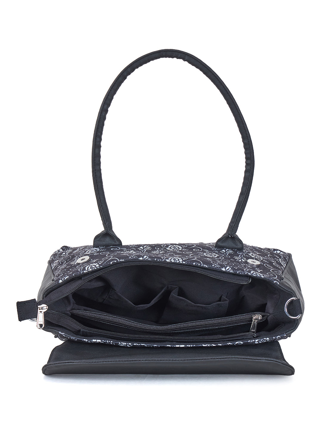 PRIMROSE Floral Pattern Laptop Messenger Bag, Black and White Design, Adjustable Shoulder Strap