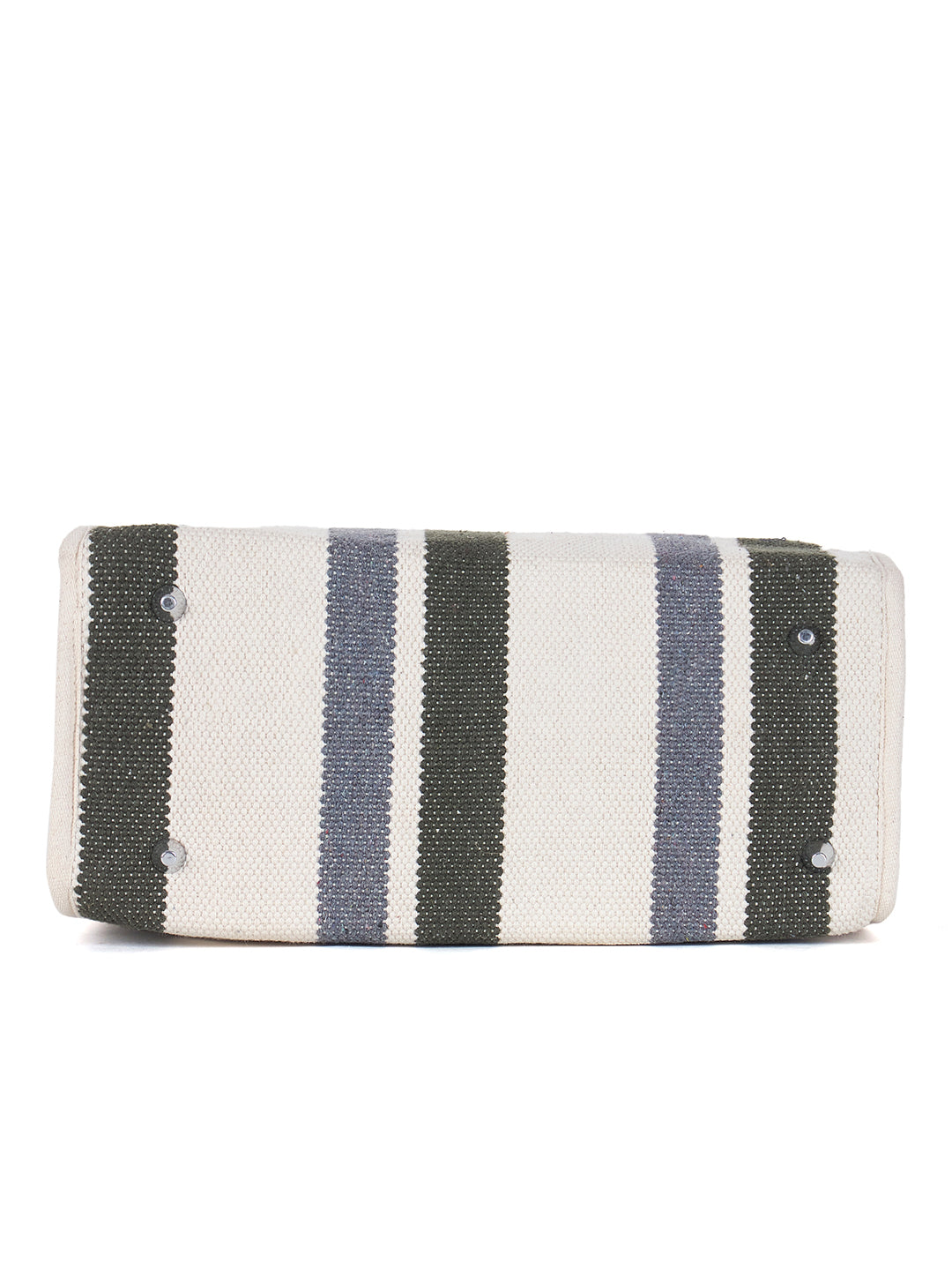 PRIMROSE Striped Canvas Tote Bag, Dual Carry Handles, Adjustable Shoulder Strap, White Grey Green