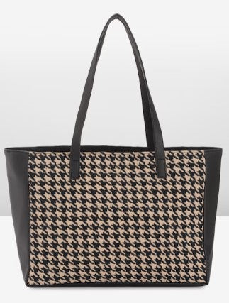 PRIMROSE Classic Houndstooth Pattern Tote Bag, Black and Beige