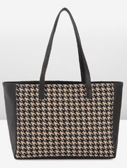 PRIMROSE Classic Houndstooth Pattern Tote Bag, Black and Beige