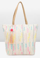 PRIMROSE Handcrafted Multicolour Embroidered Tote Bag with Tassel