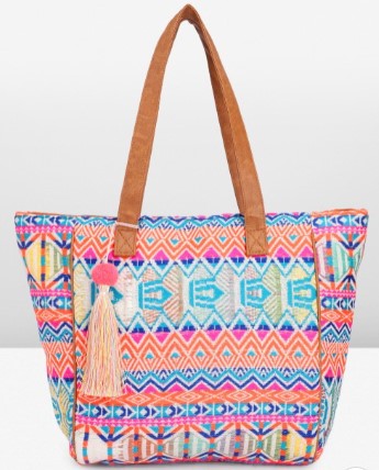PRIMROSE Multicoloured Aztec Print Tote Bag with Tassel