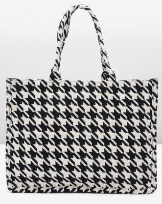 PRIMROSE Black and White Houndstooth Pattern Tote Bag for Women