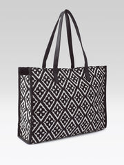 PRIMROSE Tote Bag, Black and White Geometric Diamond Pattern