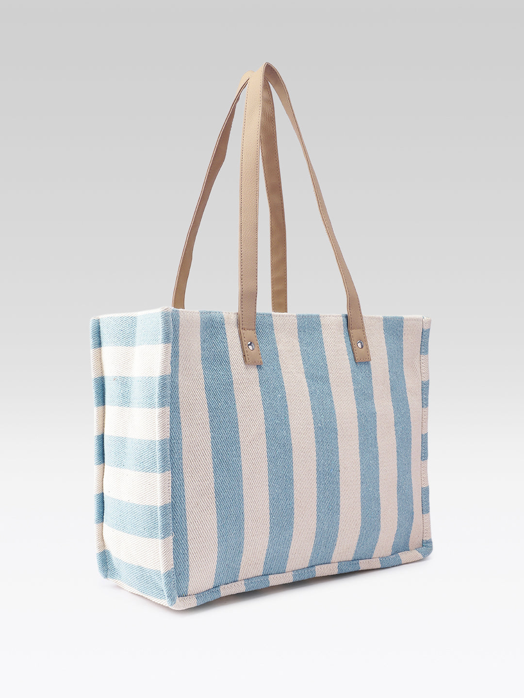PRIMROSE Striped Canvas Tote Bag with Blue and Beige