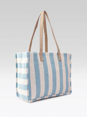 PRIMROSE Striped Canvas Tote Bag with Blue and Beige