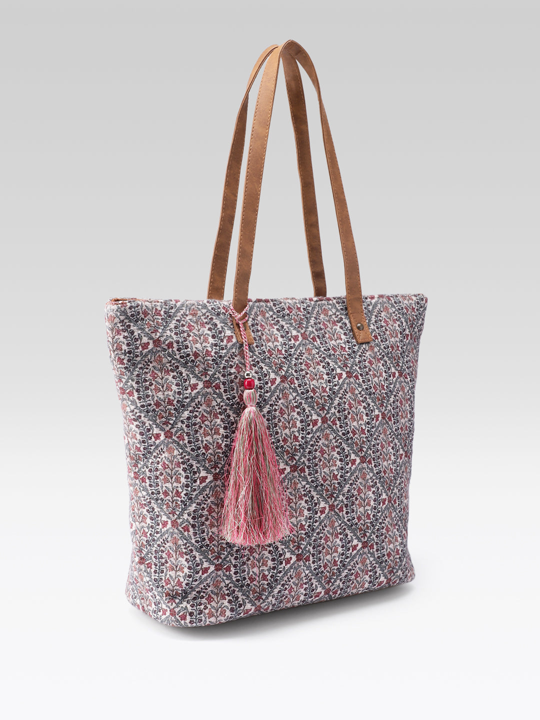 PRIMROSE Canvas Tote Bag with Gold Floral Embroidery (Red)