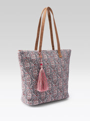 PRIMROSE Canvas Tote Bag with Gold Floral Embroidery (Red)