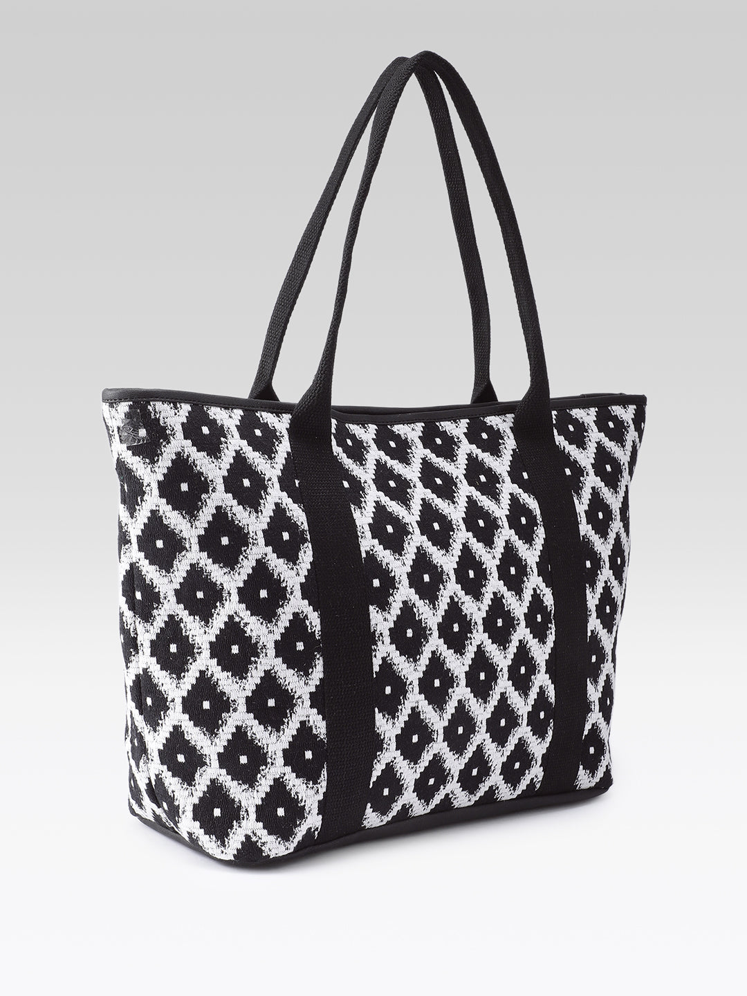 PRIMROSE Tote Bag, Black and White, Diamond Pattern
