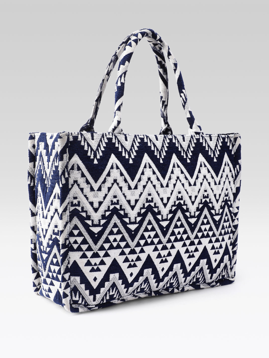 PRIMROSE Woven Tote Bag for Women, Navy Blue and Beige, Handbag