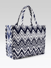 PRIMROSE Woven Tote Bag for Women, Navy Blue and Beige, Handbag