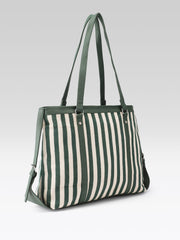 PRIMROSE Striped Canvas Tote Bag, Green and Beige, Shoulder Bag with Dual Handles