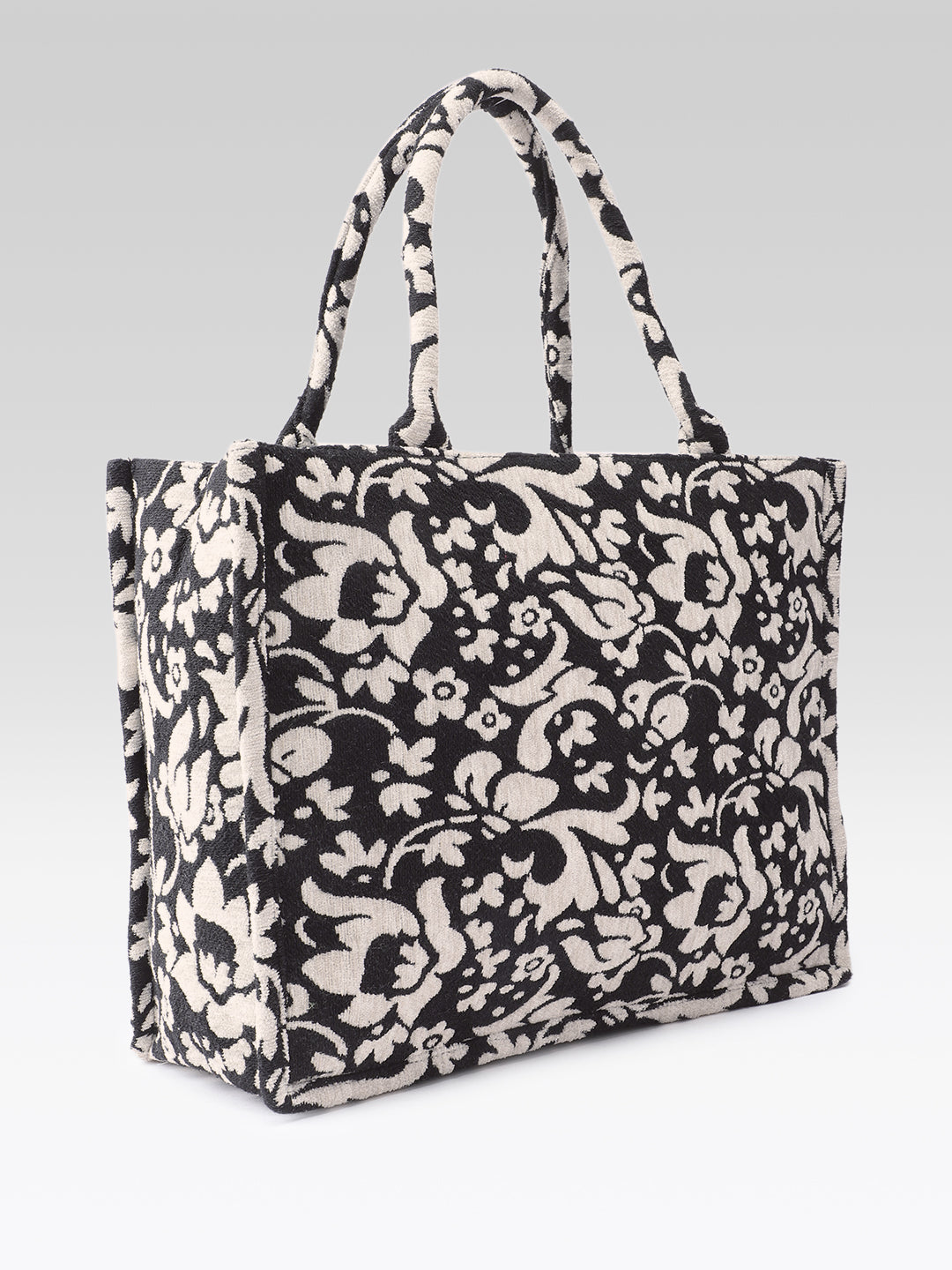 PRIMROSE Woven Tote Bag, Ethnic Print, Cotton Fabric (Black and Cream)