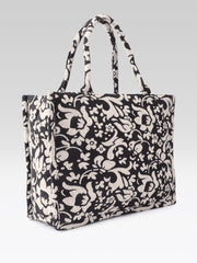 PRIMROSE Woven Tote Bag, Ethnic Print, Cotton Fabric (Black and Cream)