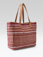 PRIMROSE Handwoven Tote Bag, Burgundy and Beige Striped Pattern