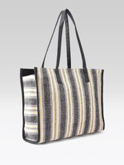 PRIMROSE Striped Tote Bag, Black White Yellow, Woven Pattern