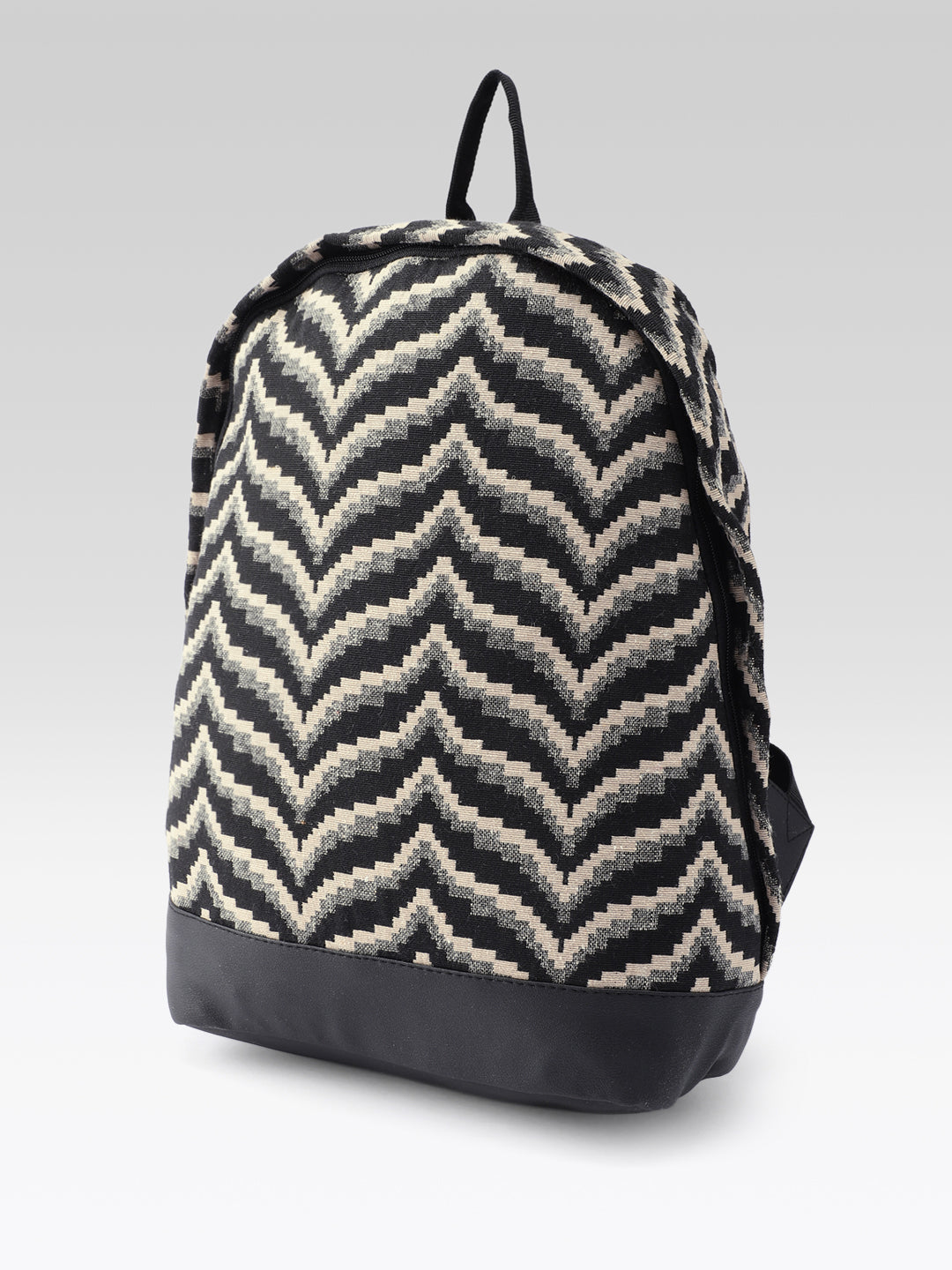 PRIMROSE Backpack with Chevron Pattern, Black and Beige
