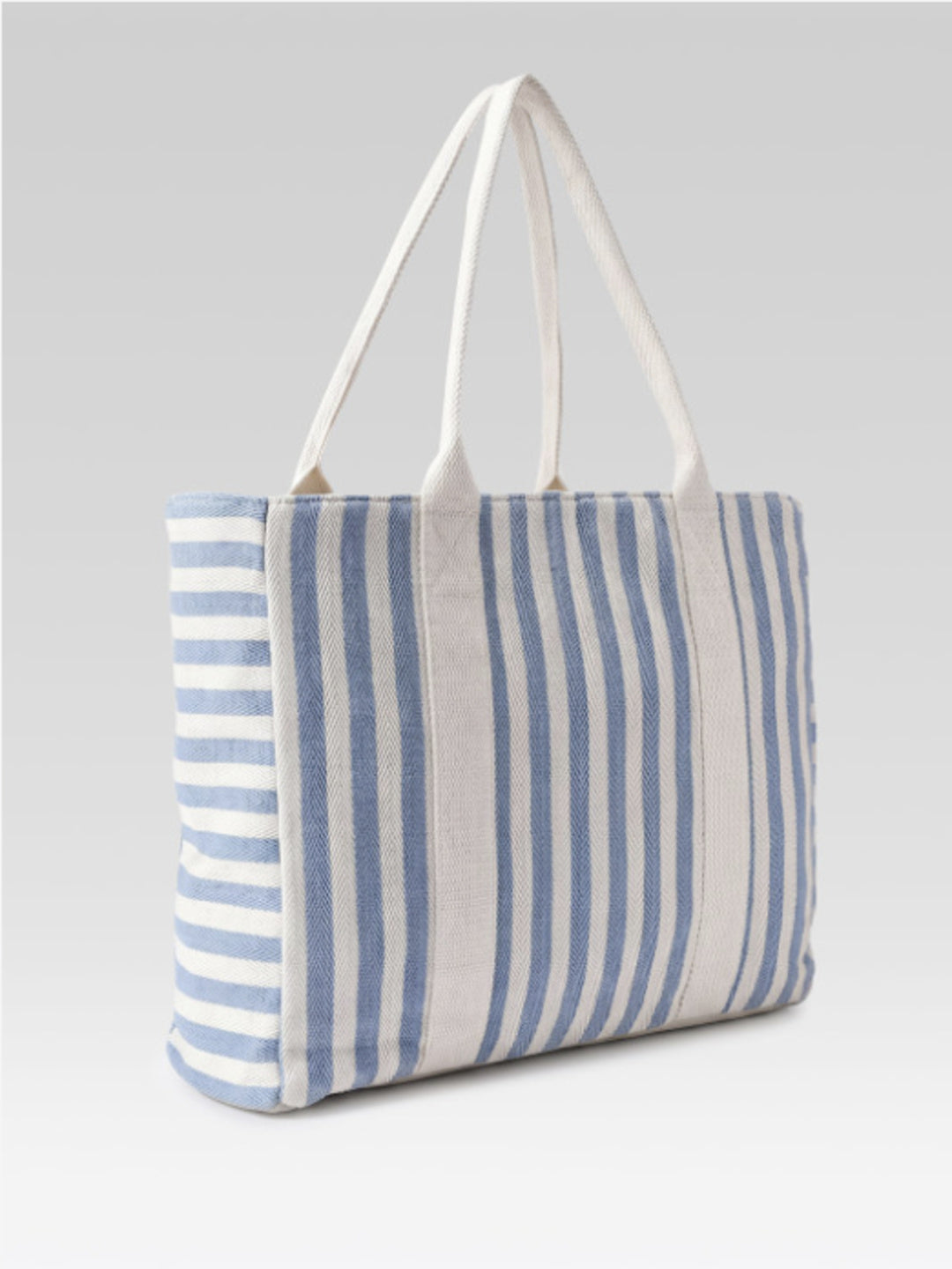 PRIMROSE Striped Beach Tote Bag, Blue and Beige, Cotton Material, Tote Bag with Handles
