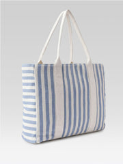 PRIMROSE Striped Beach Tote Bag, Blue and Beige, Cotton Material, Tote Bag with Handles